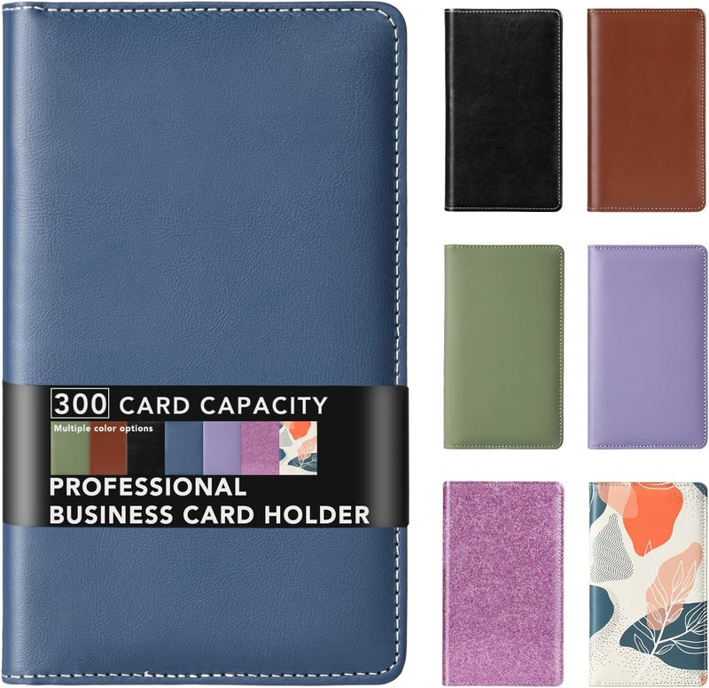 DMFLY Leather Professional Business Card Holder Organizer Book - 300 Card Capacity Premium PU Folder with Soft Cover, Name Card Credit Cards Binder for Men/Women, Dark Blue - Image 1